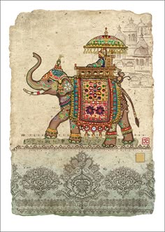 elephant cards collage bug cambodian bugart indian card paintings paper greeting painting greetings d144 crowther jane elephants designed drawing india