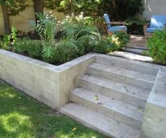 Planting beds on upper level around the steps
