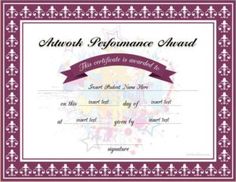 certificate of performance template