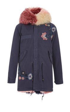 contentment Women Hooded Jacket Coats Embroidery Rose Casual,Navy Blue,XL