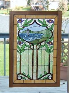 7 Best Framed Stained Gl Images Leaded Windows Stained Gl Panel Window Sailboat Art Nouveau Wood Frame Hanging Large