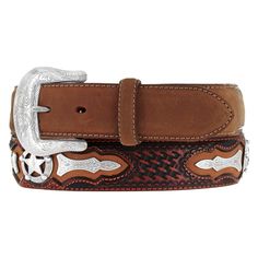 Hagora Men Black Genuine Cowhide Silver /& Gold Star Concho Longhorn Buckle Belt