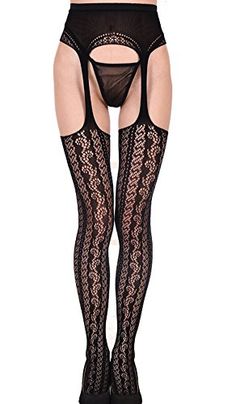 Black Thigh High Shiny Fishnet Top Hold-up Stockings One Size S M 8-12