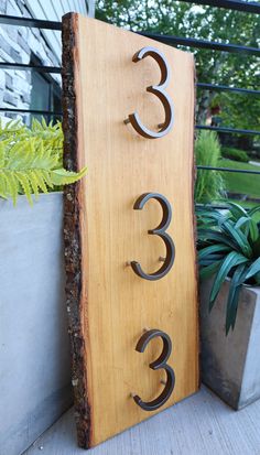 Plaque Modern House Numbers One Number Square Concrete with Natural Wood