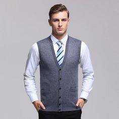 FLCH+YIGE Mens Basic Slim V-Neck Argyle Pattern Button Down Knit Vest Cardigan