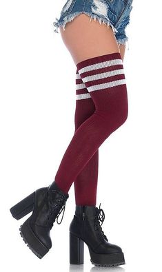 Collegiate Striped Thigh High Socks in Black | Soho Girl Thigh Highs, Thigh High Stockings, Striped Thigh High Socks, High Knee Socks, Over The Knee Socks, Thigh Socks, Knee High Socks, Cheerleader Costume