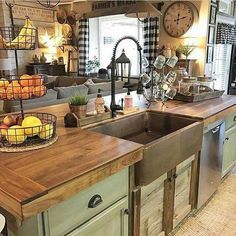38 Best Kitchens Images On Pinterest In 2018 Kitchen Units Deco Wooden Countertops Country Kitchen Ideas Farmhouse Style Green Island