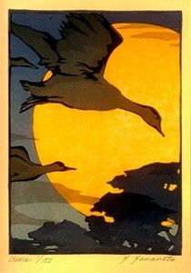 Image result for Japanese paintings and artwork geese flying at sunset