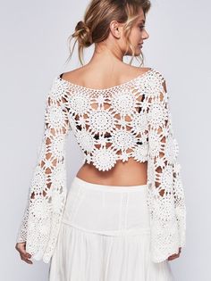 Femme Crochet Détail Bell Haut à manches simplement être