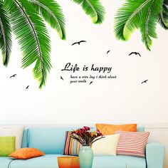 6 SHEETS REMOVABLE PALM LEAVES TROPICAL WALL DECAL STICKER ROOM DIY DECOR ORNATE