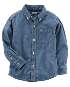 9M Carters Blue Charters Blue Boys Long Sleeve Chambray Button-Front Shirt