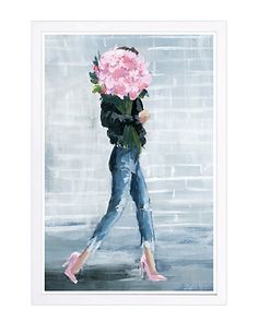 The Stupell Home Decor Grey Fashion Bookstack with Pink Flowers in Blue and White Vase Stretched Canvas Wall Art Multi-Color 24 x 30