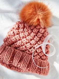 ladies slouch rose pink hat Women/'s crochet hat with faux fur pom pom Christmas gift warm fashion hat textured hat,birthday gift for her