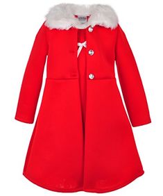 Toddler and Little Girls Bonnie Jean Girls Holiday Christmas Dress and Coat Set for Baby