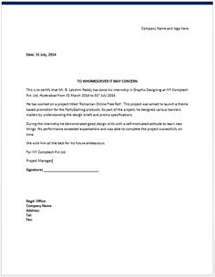 internship certificate format internship