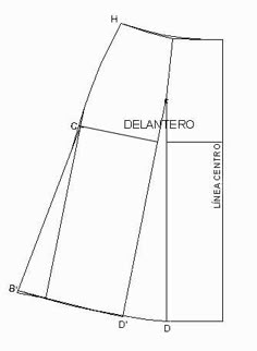 Falda Evase:Transformación de patrón Cortando de arriba abajo por la línea de pinza,pegar la pinza dejando que el patrón se abra por la parte de abajo. Después por el lateral prolongar la línea de cadera en recto, redondear el bajo trasladando desde el alto de cadera (marcado como c) la misma longitud en todos los puntos