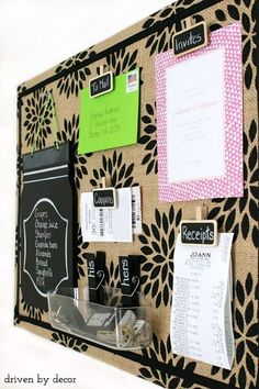 33 Best Fabric Bulletin Boards Images Board Simple Tutorial For Creating This Cute Patterned Burlap Bulletin Board Love The Chalkboard Clips