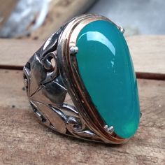 Gorgeous Gem Silica Chrysocolla Set on Silver Ring Blue Tosca Color