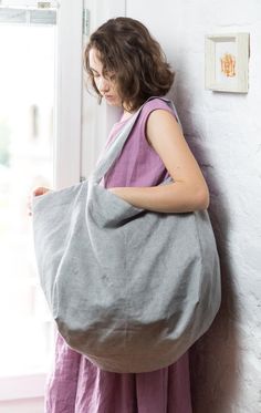 Linen tote bag sac cabas tote bag canvas boho bag shoulder bag LT0005