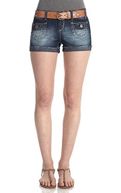 WallFlower Juniors Belted Legendary Classic Fit Denim Shorts