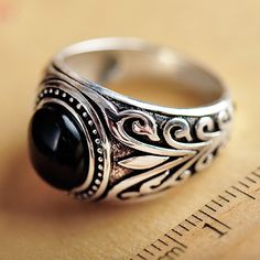 Gift Jewelry Sizable Handmade Jewelry Black Onyx Sterling Silver Overlay Ring Size 5.5 US