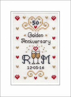 GOLDEN wedding cuori Cross Stitch Card Kit Da Florashell