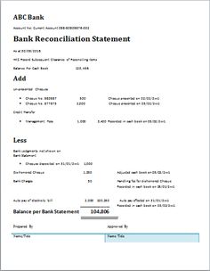 business bank reconciliation template