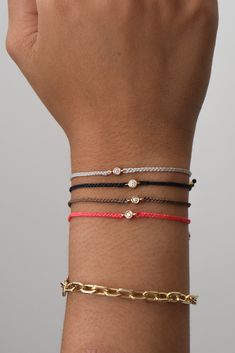 woven friendship bracelet minimalistic jewelry Diamond Bracelet in 14k solid gold