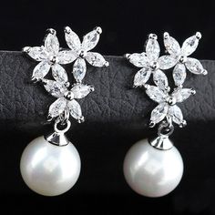 Femmes de luxe perle cristal strass Boucles d/'oreilles Dangle Ear Stud Bijoux Cadeaux