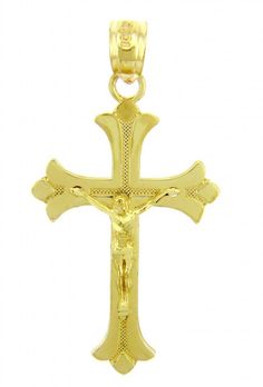LA BLINGZ 14K Two-Tone Yellow and Rose Gold Mariner Crucifix Cross Charm Necklace