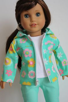 White Hoodie long sleeve zip up hooded sweat shirt fit 18/" American Girl Doll