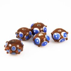 Set of 4 Beads Oval Glass Lampwork Murano 10 x 16mm Brown