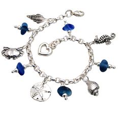 Solid 925 Sterling Silver Flower Shape with Blue and Pink Background and White Stripes Glass Charm Bead