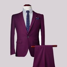 Yayu Mens 3-Piece Suit Slim Fit Solid Color Jacket Smart Wedding Formal Suits