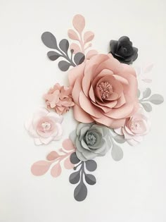 Royal Paper Flower Set in Light grey Dusty Rose and Fark Grey Floral, Paper Flower Backdrop, Paper Flower Arrangements, Large Paper Flowers, Flower Backdrop, Paper Flower Wall