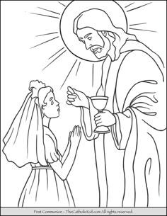 First Communion Girl Coloring Page With Jesus Close Up