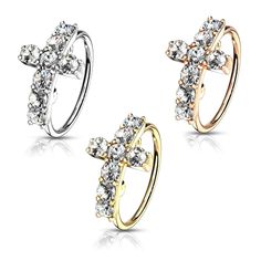 20GA 18GA 5//16/" CZ Paved Vine Top 316L Surgical Steel Nose Cartilage Hoop Rings