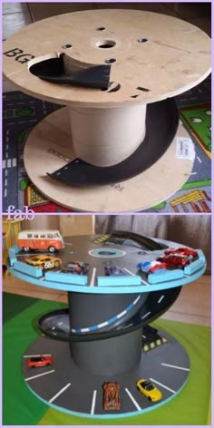 DIY Wood Cable Reel Race Car Track Tutorial #WoodCraftsForTheHome Diy For Kids, Diy Crafts, Home-made Toys, Diy Projects For Kids, Woodworking For Kids, Diy And Crafts