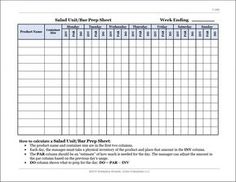 Prep Sheets Kitchen Forms In 2019 Chef Management Tools New Berland Pennsylvania Salad Prep Sheet Restaurant Consultants Forms Checklists