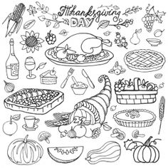 Thanksgiving Day Icons And Cliparts Harvest Cornucopia Turkey Pumpkin Cakes Thanksgiving Day Icons And Cliparts Harvest Cornucopia Turkey Pumpkin Cakes