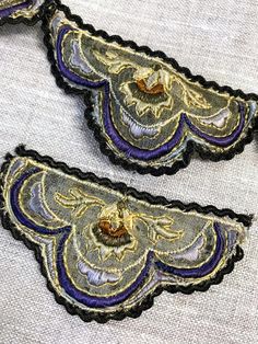 Antique Net Lace Trim LAST 23 Edwardian Metallic Embroidered Trim Gorgeous
