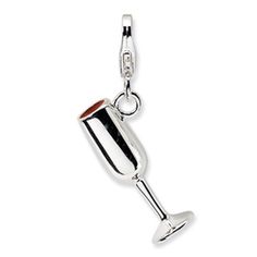 Amore La Vita Sterling Silver 3-D Pink CZ Click-On Lobster Clasp Charm Pendant