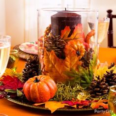 Leaves And Orange Candles Make For The Perfect Intimate Thanksgiving Ideas Decorating Party City Here We Created A Beautiful