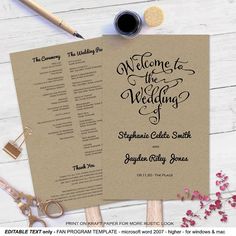 printable wedding program template rustic wedding fan program