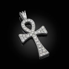 2/" Men/'s Ankh CROSS Iced Out CZ Bow Tie Pendant White Sterling Silver 925