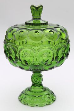 Smith Green Moon and Stars Footed Compote from L.E Mid Century