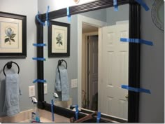 Bathroom Mirrors Framed Wood framing those boring mirrors | bathroom mirrors, powder room and room Bathroom Mirrors Framed Wood framing those boring mirrors | bathroom mirrors, powder room and room