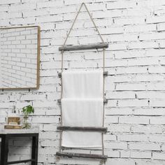 MyGift Rustic Whitewashed Wood /& Metal Pipe Towel Hanging Rack with Top Shelf
