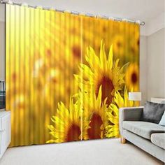 Trippy Sunflowers Window Curtains 3D Windwo Drapes Home Livingroom Bedroom Deco