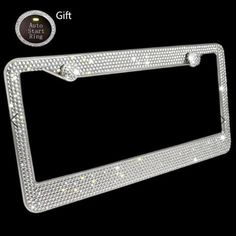 Metal Chrome Double Row Rhinestone License Plate Frame Embedded Universal